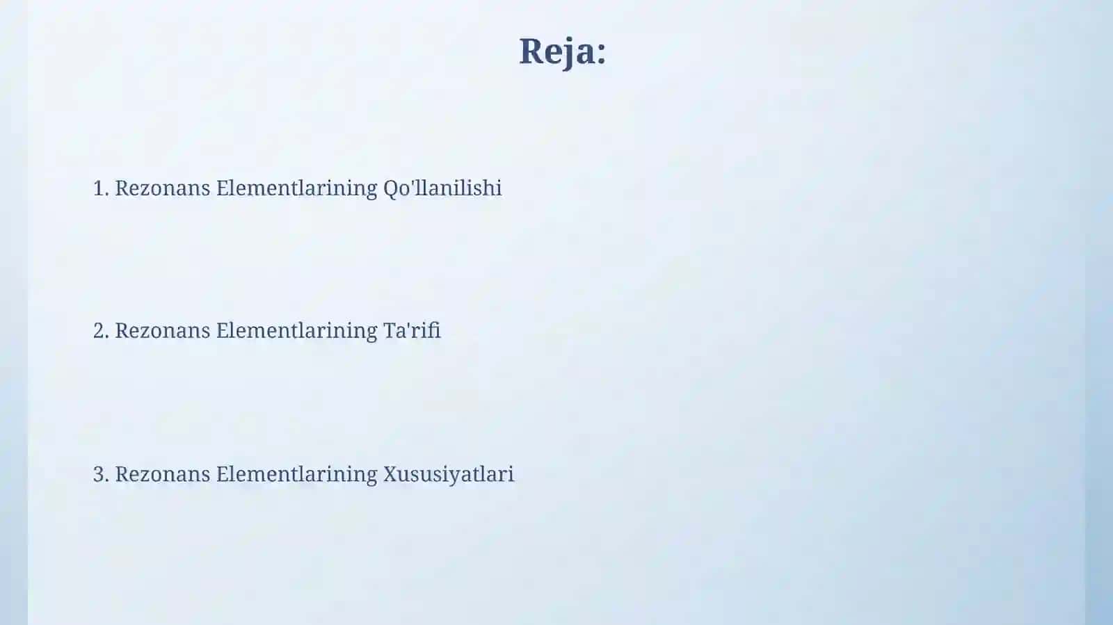 Rezonans Elementlarining Xususiyatlari 2