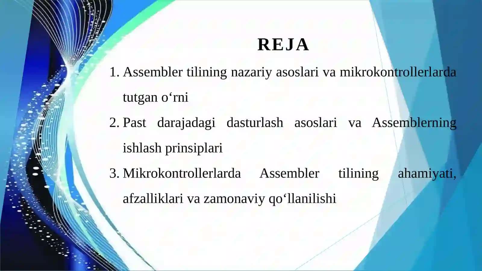 Assembler tilining mikrokontrollerlar uchun ahamiyati va past darajadagi dasturlash asoslari 2