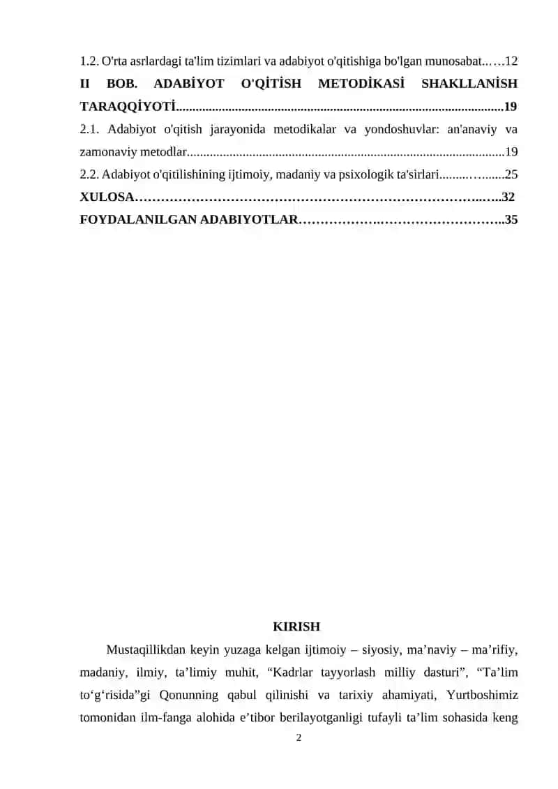 Adabiyot o'qitish metodikasi 2