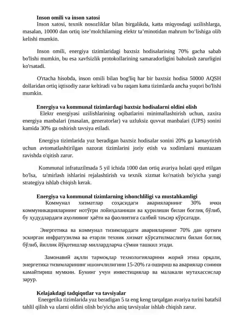 Energetika va kommunal tizimlardagi avariyalar va ular bilan bog’liq muammolar 2