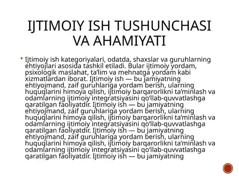 Ijtimoiy ish kategoriyalari va qonunchiligi 2
