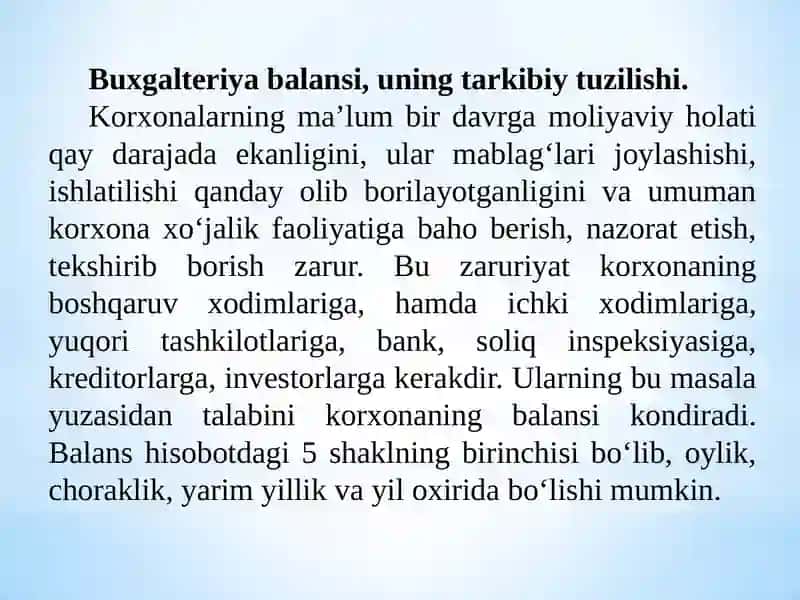 Buxgalteriya balansi va uning tuzilishi 2