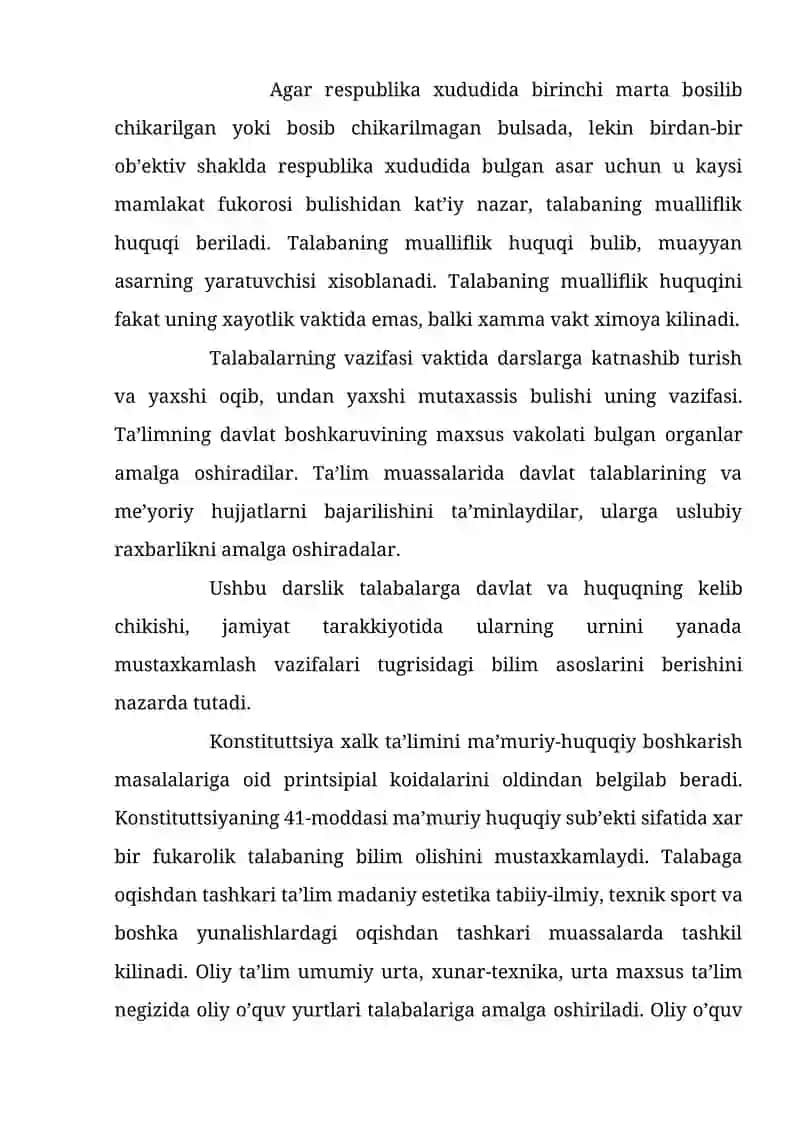 Mash’gulot: Talabalarning huquq va majburiyatlar 2