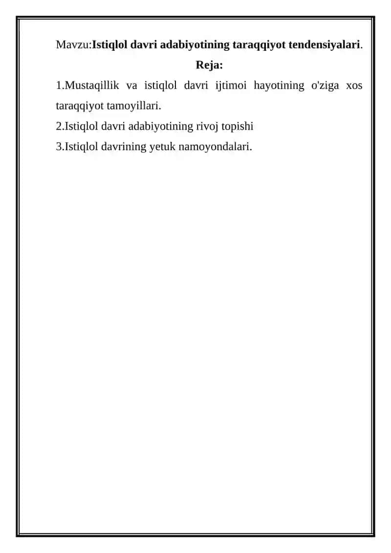 Istiqlol davri adabiyotining taraqqiyot tendensiyalari 2