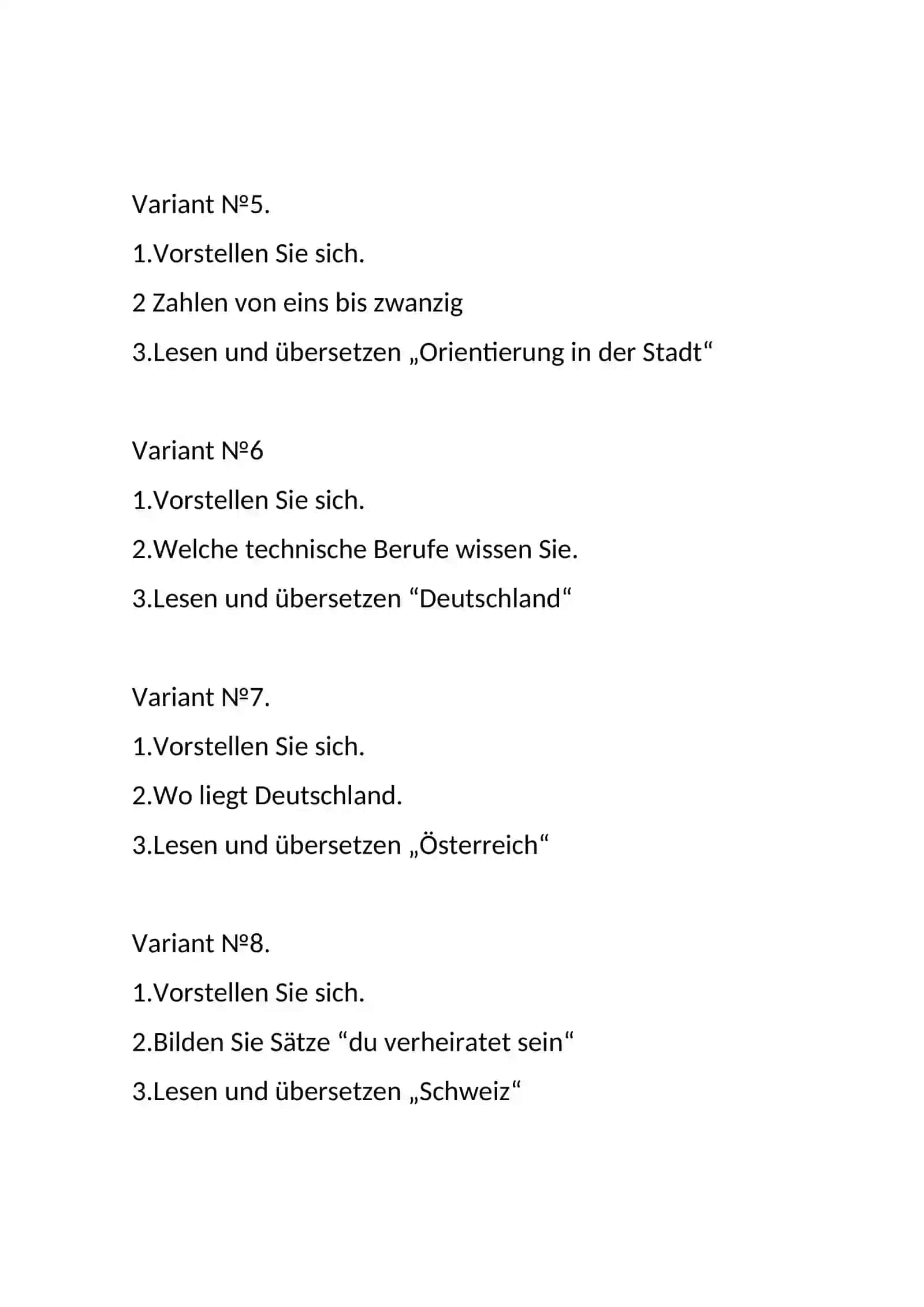 Die Variante für zweite Studienjahr 2