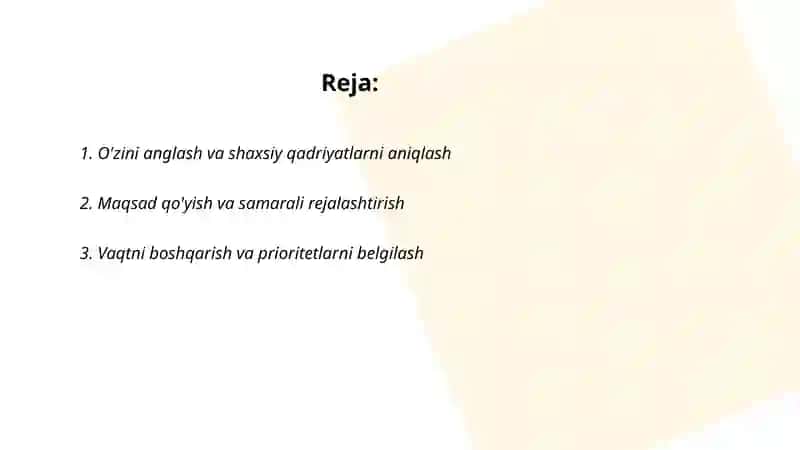 O'z ustida ishlash, O'z-o'zini anglash 2