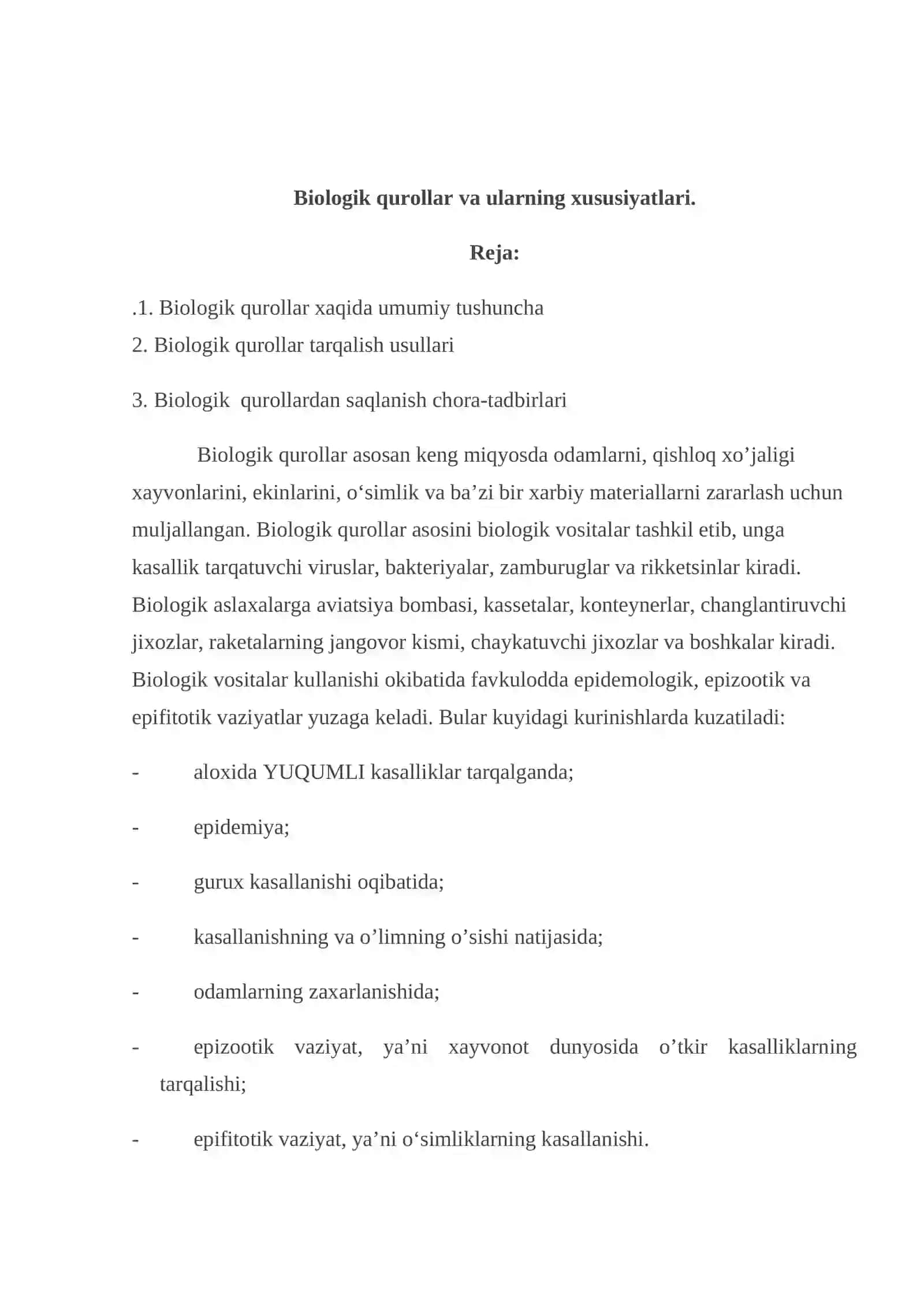 Biologik qurollar va ularning xususiyatlari 2