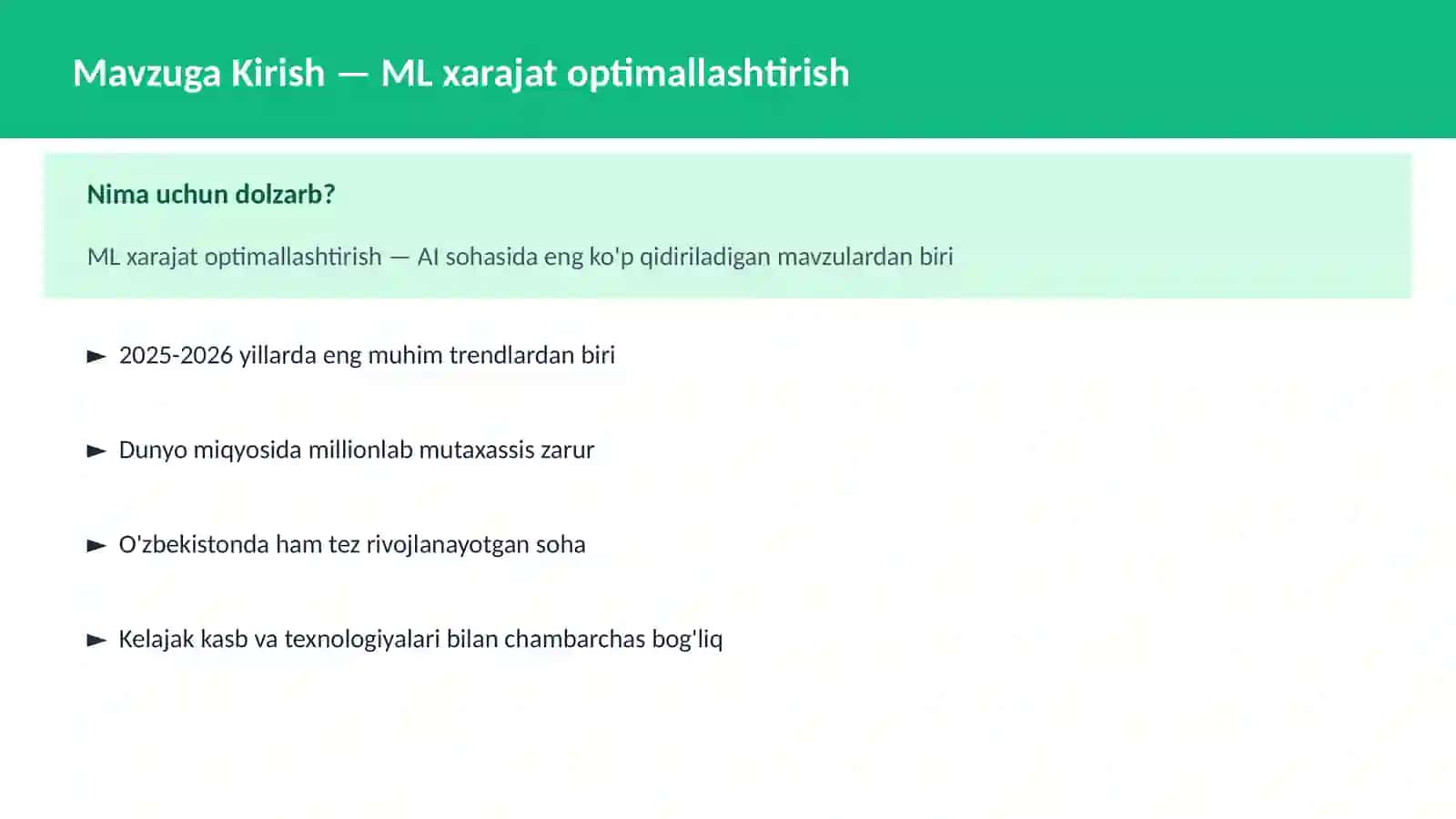 ML xarajat optimallashtirish 2