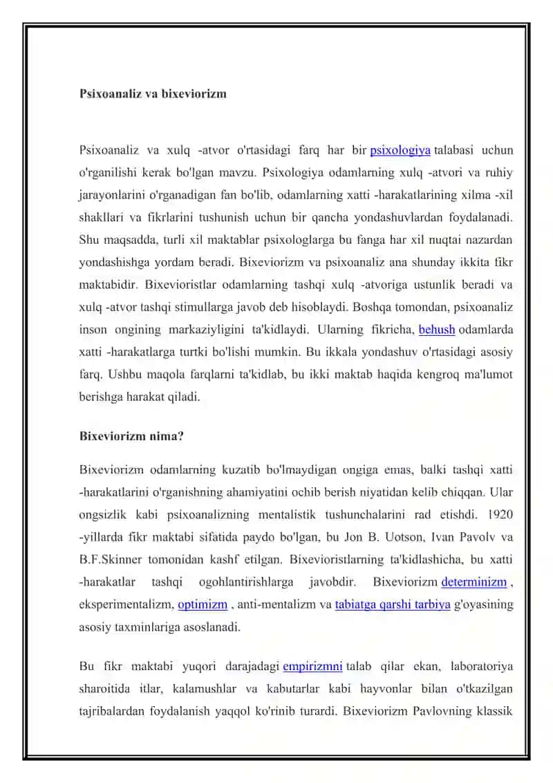 Psixoanaliz va Bixeviorizm 2