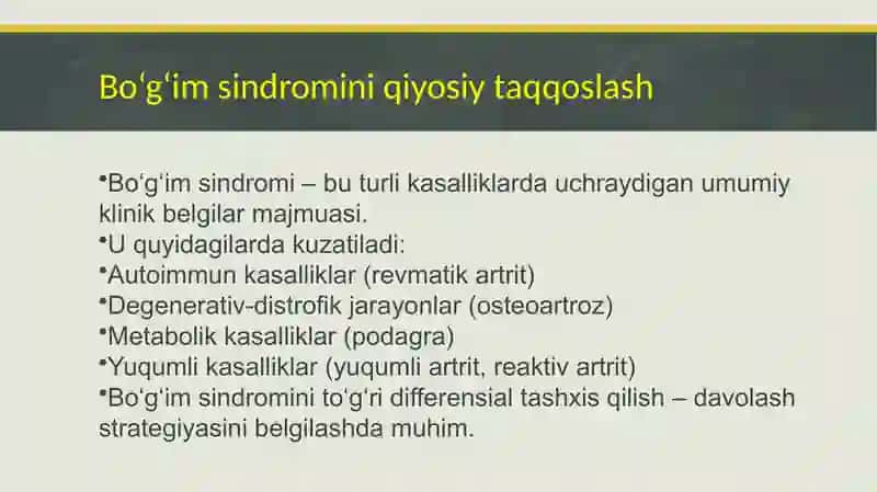 Bo'g'im sindromi haqida pptx taqdimot 2
