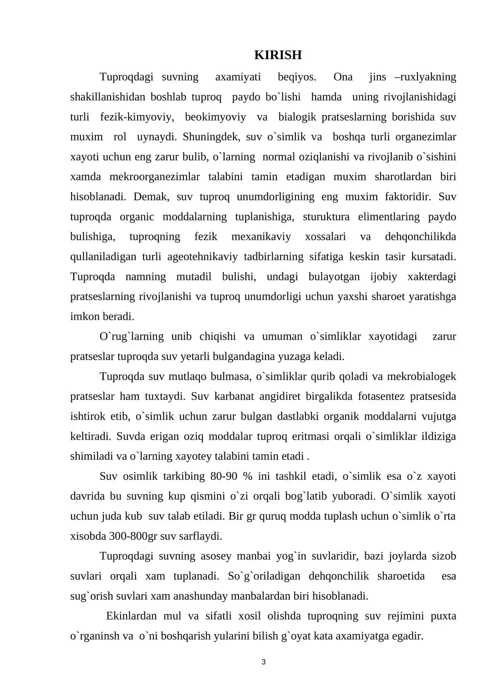 Tuproqdagi suvning axamiyati beqiyos 2