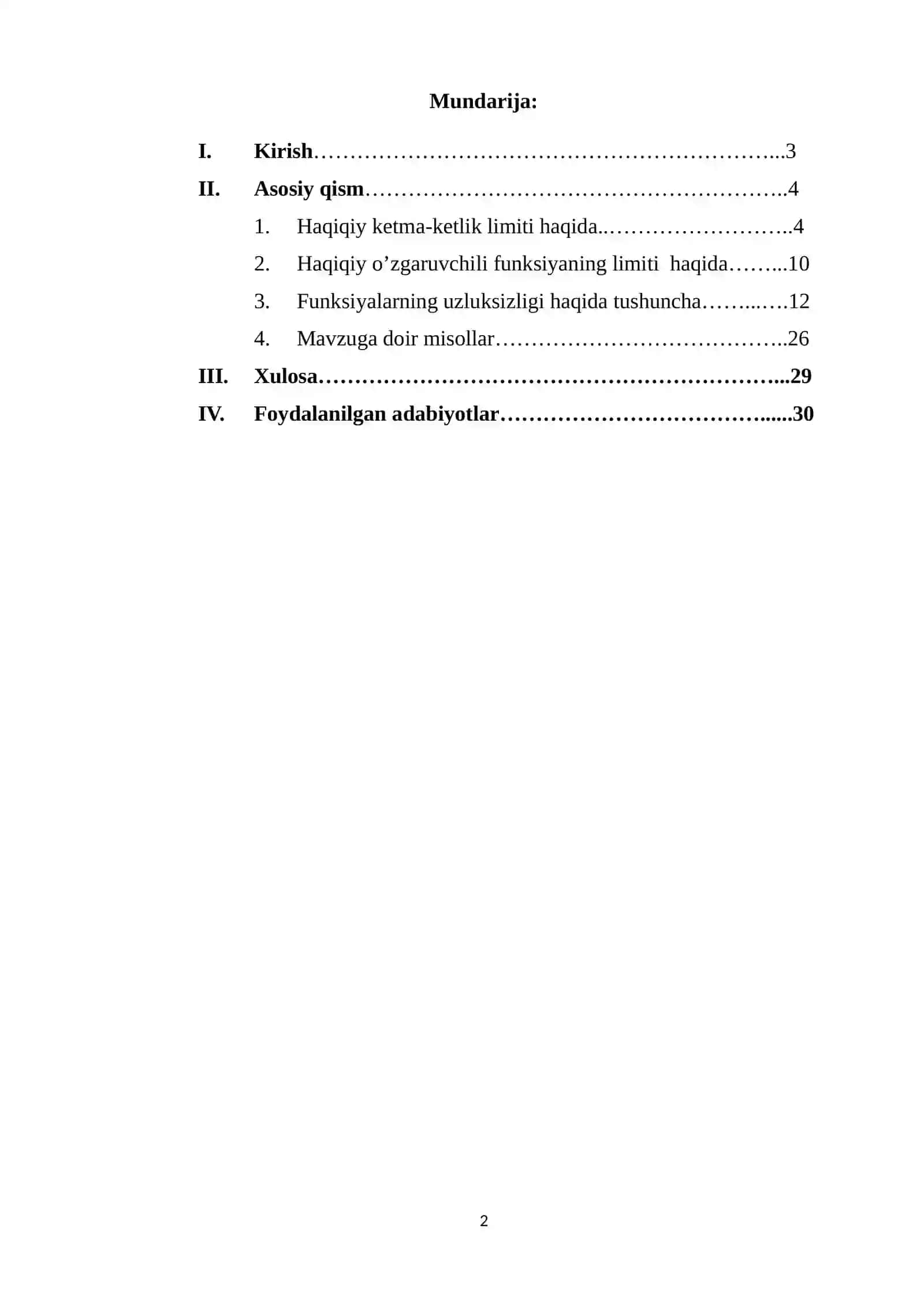 Matematik analiz fanidan kurs ishi 2