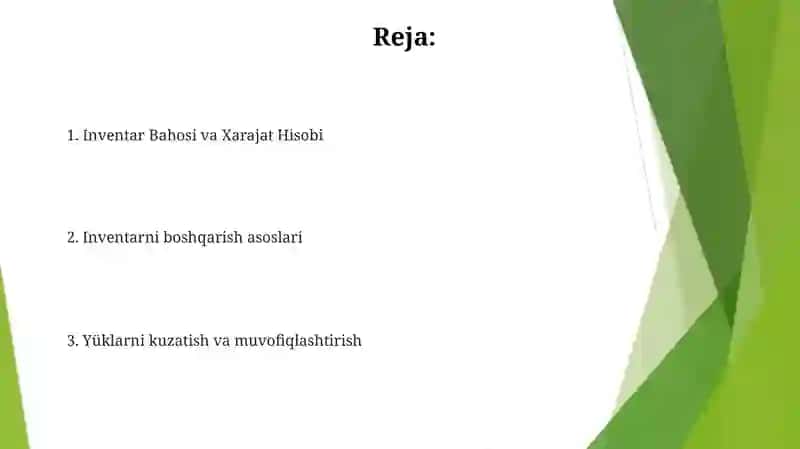 Inventarlar. Kirimni xisobga olish 2