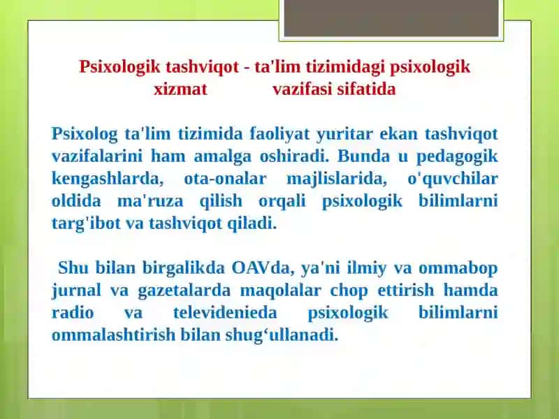 AMALIY PSIXOLOG FAOLIYATINING ASOSIY KO'RINISHLARI 2