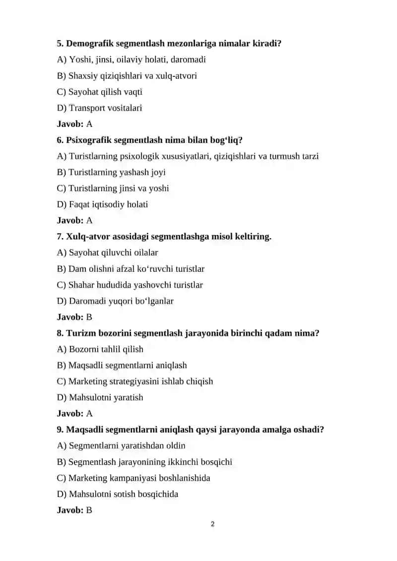 Turizm bozorini segmentlash jarayonlari 2