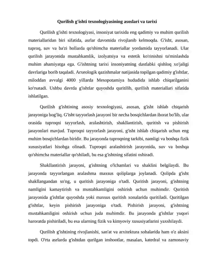 Qurilish g'ishti texnologiyasi. 2
