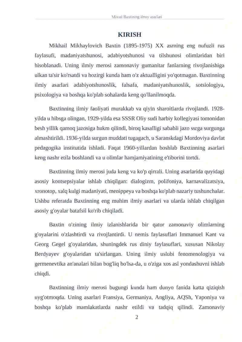Mixail Baxtining ilmiy asarlari 2