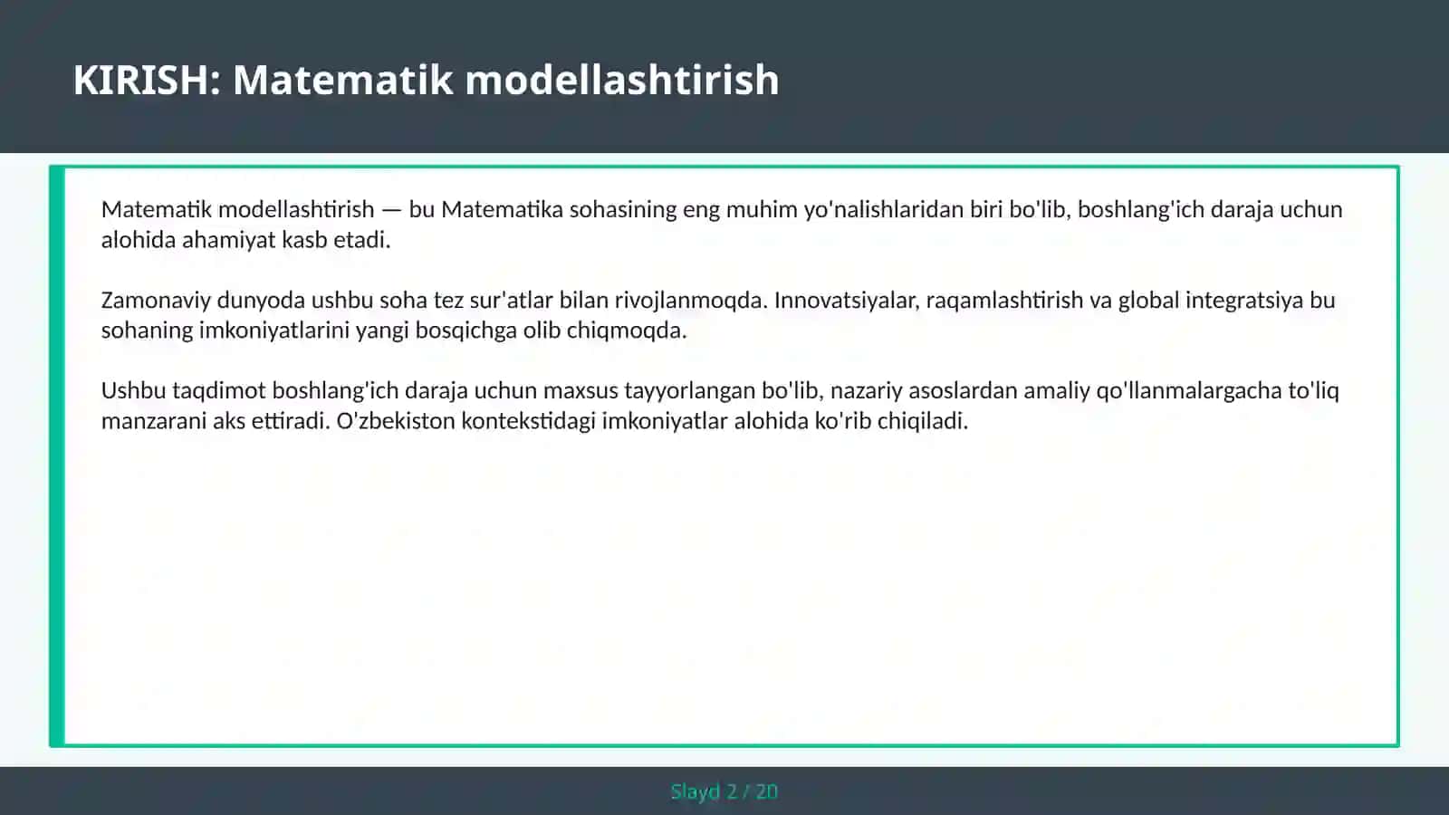MATIMATIK MODELLAsHTIRISH 2
