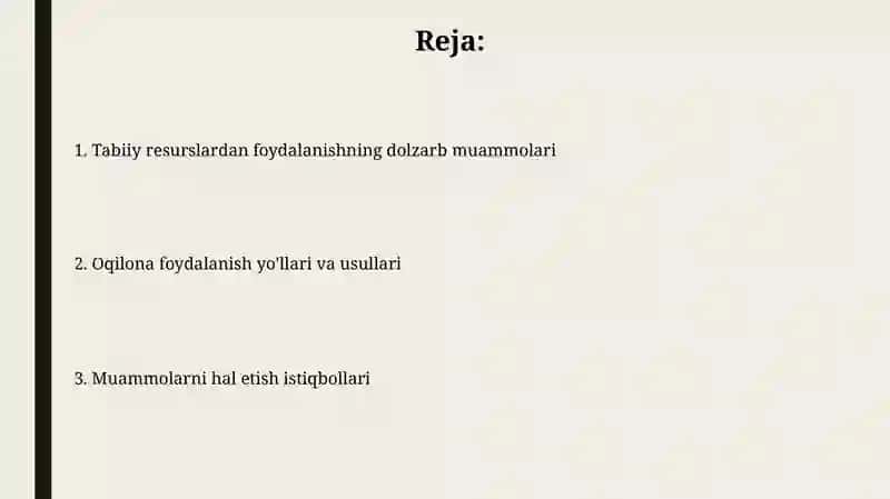 Tabiiy Resurslardan Oqilona Foydalanish 2