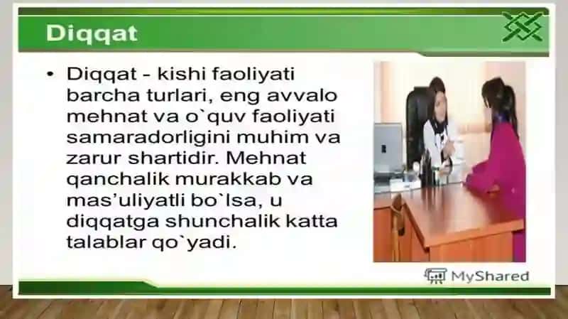 Diqqat.                Reja:1. Diqqat haqida tushuncha.2. Diqqatning fiziologik asoslari.3. Diqqatning turlari 2