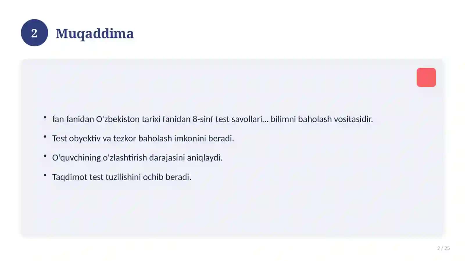 O'zbekiston tarixi fanidan 8-sinf test savollari to'plami 2