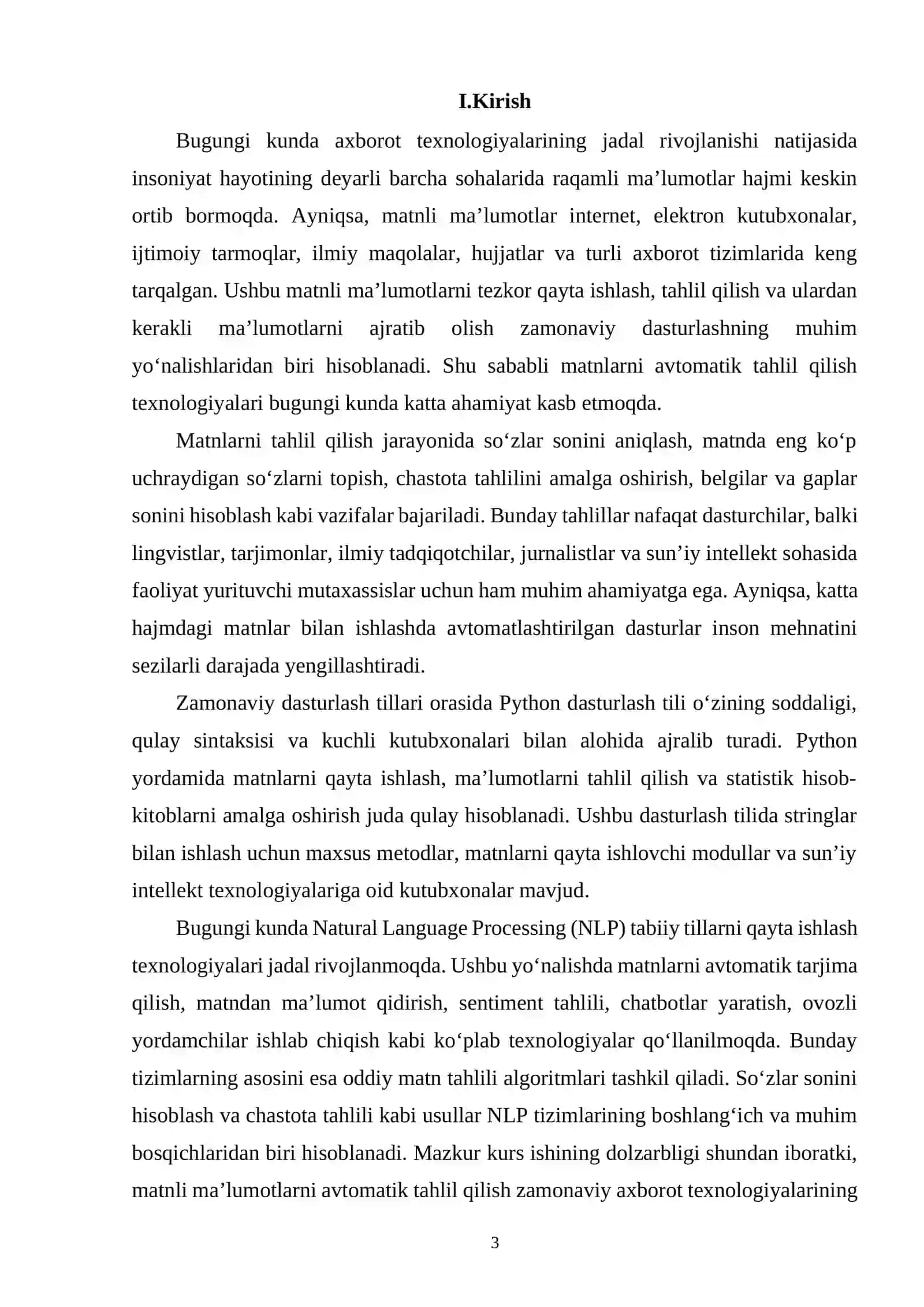 PYTHON DASTURLASH TILIDA MATNLARNI TAHLIL QILISH (SO‘ZLAR SONI, CHASTOTA) DASTURLARINI YARATISH 2