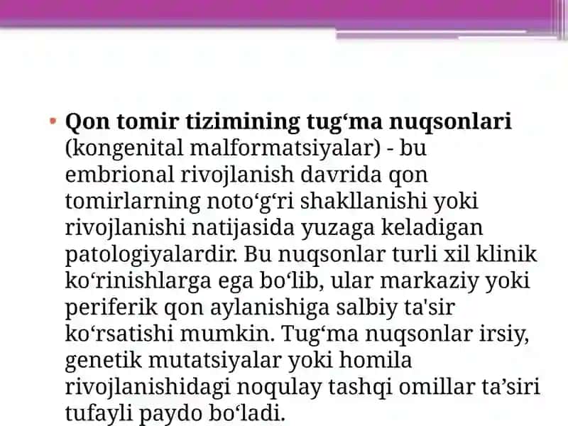 Qon tomir tizimining tug‘ma nuqsonlari 2