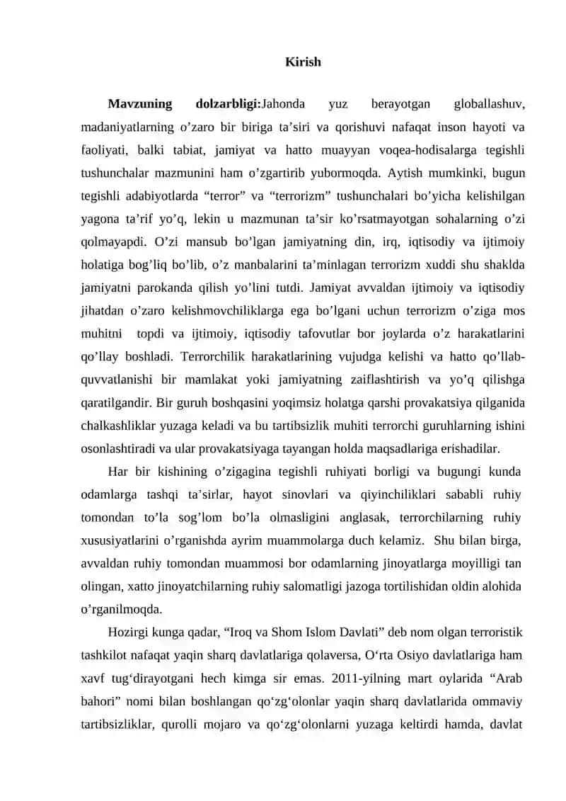 Terrorizm jinoyatining o'ziga xos xususiyatlari 2