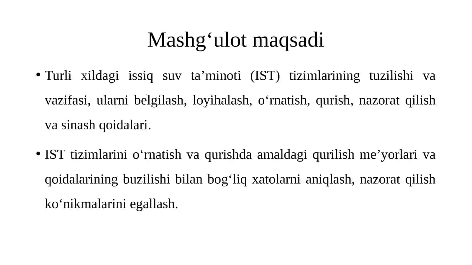 ISSIQ SUV TA’MINOTI TIZIMLARINI NAZORAT QILISH 2