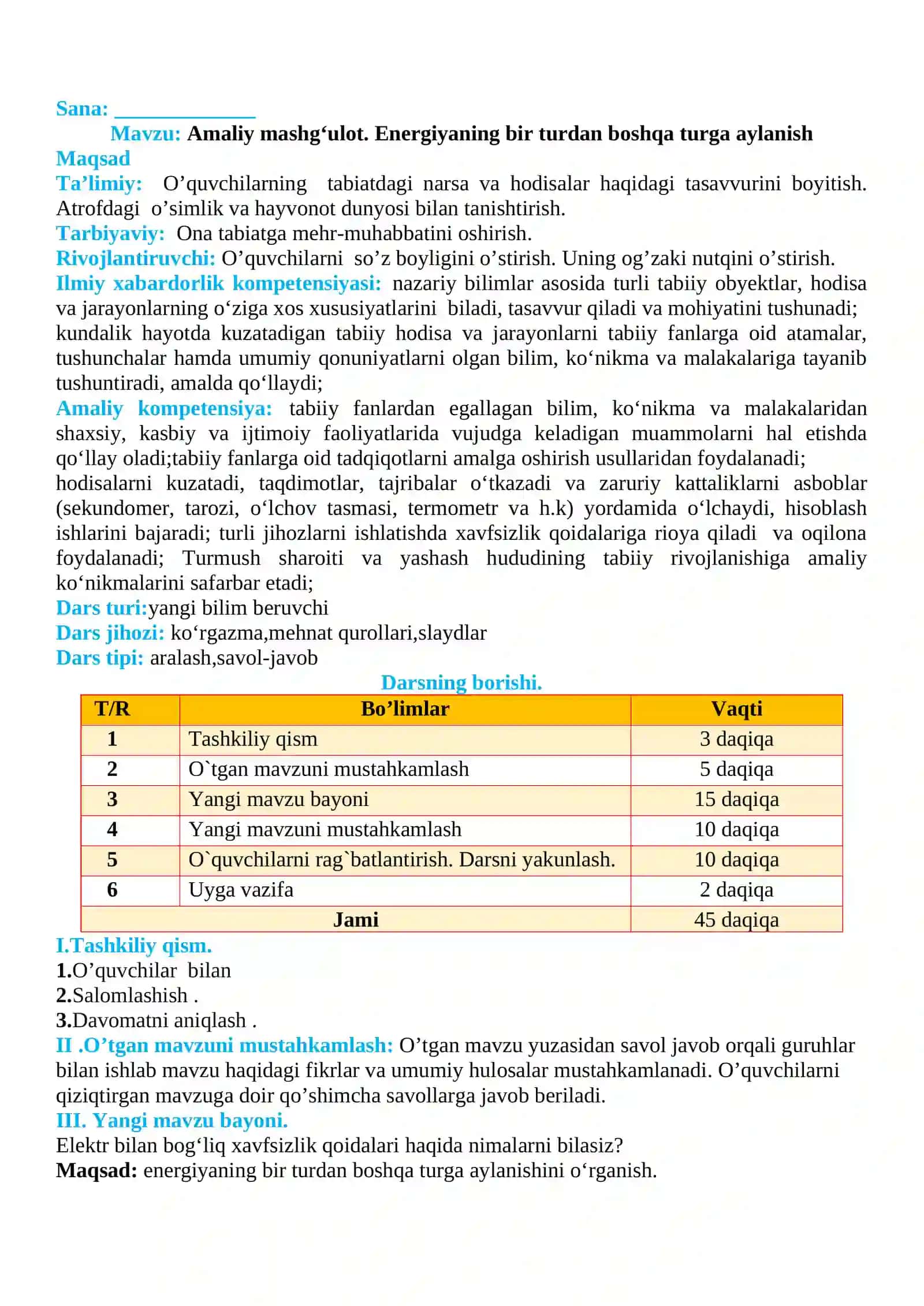 3-sinf Tabiiy fan (Science) Energiyani bir turdan boshqa turga aylantirish amaliy mashg'ulot 2