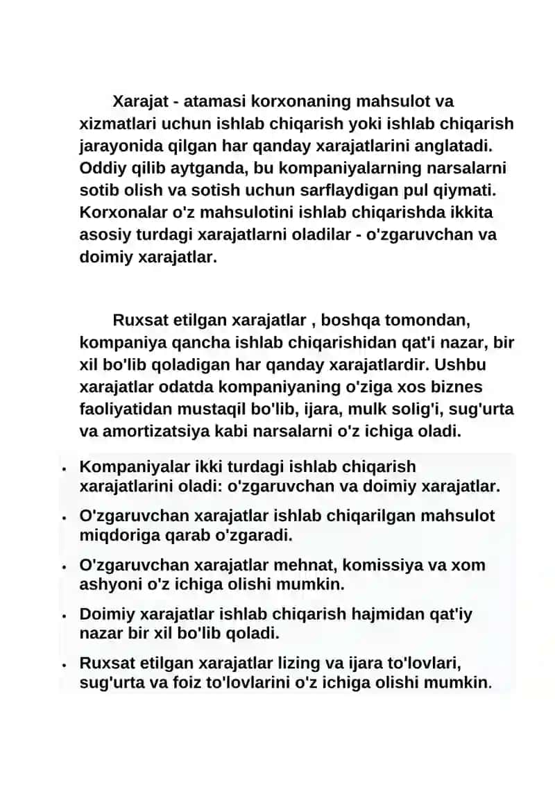 O'zgaruvchan va doimiy xarajatlar 2