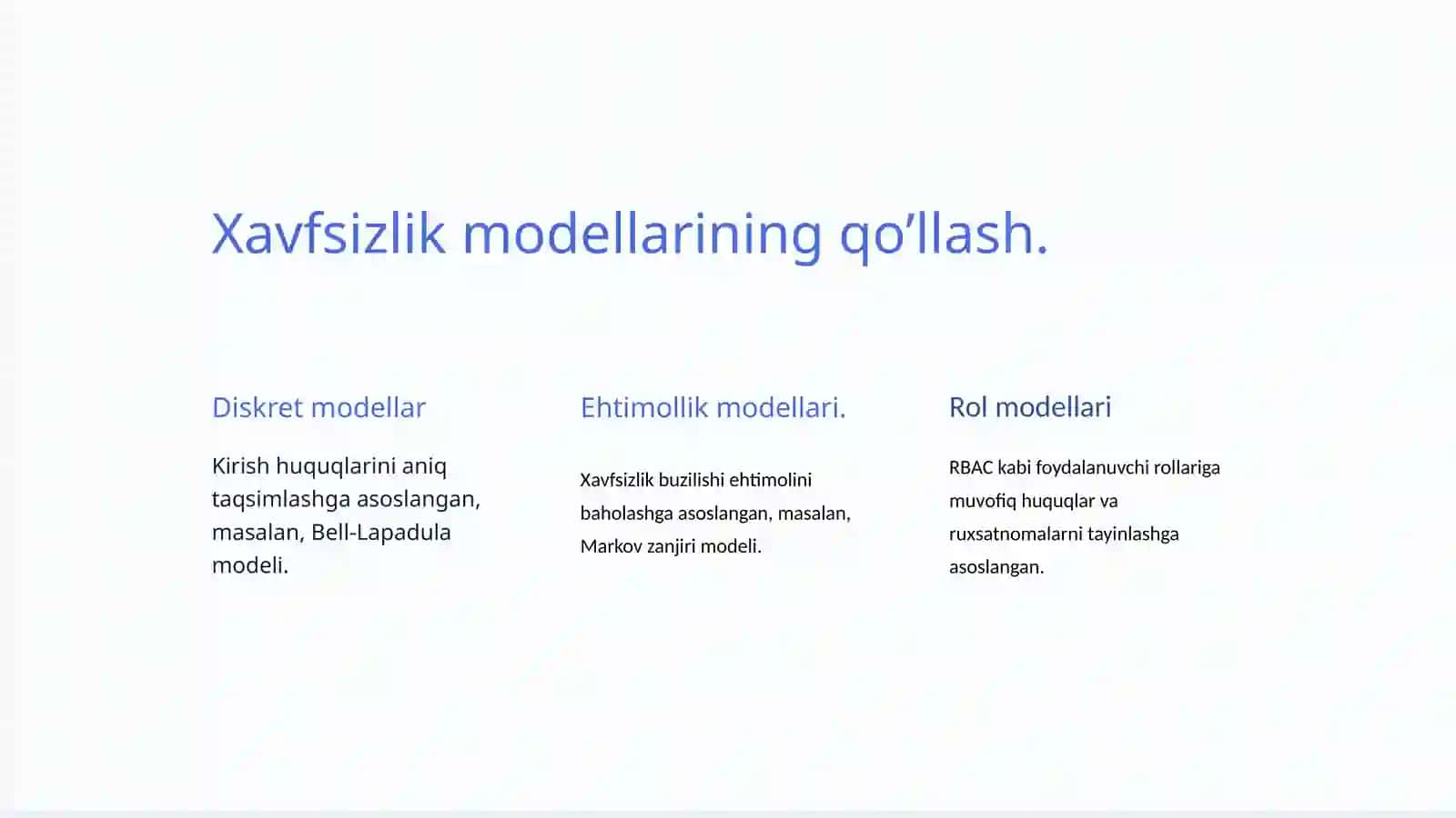 Xavfsizlik modellarini qo’llash 2