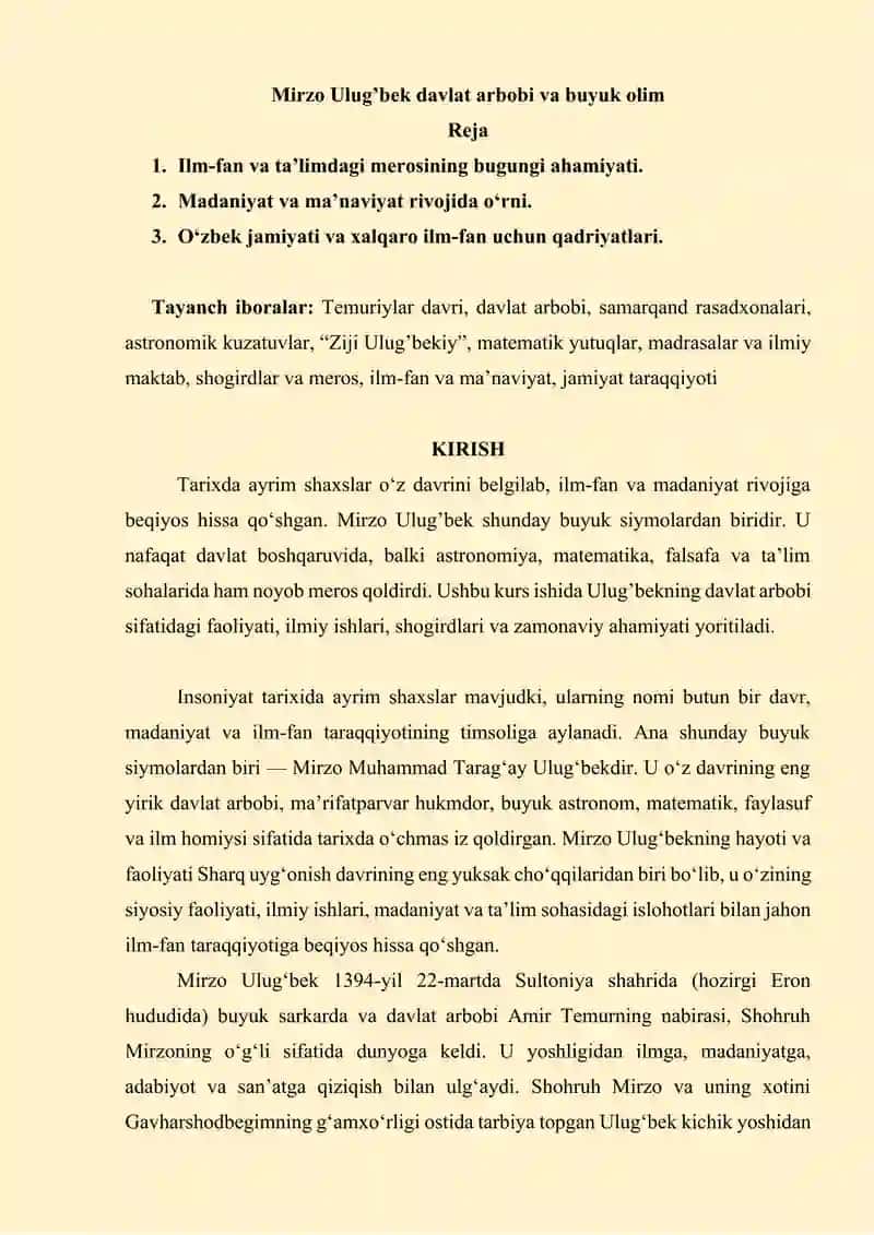 Mirzo Ulug’bek davlat arbobi va buyuk olim 2