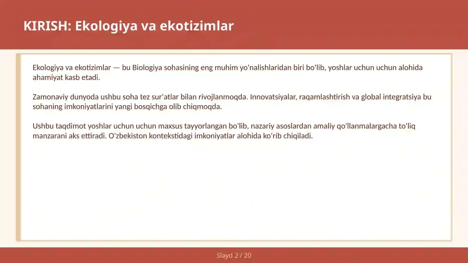 Ekologiya va Ekotizimlar 2