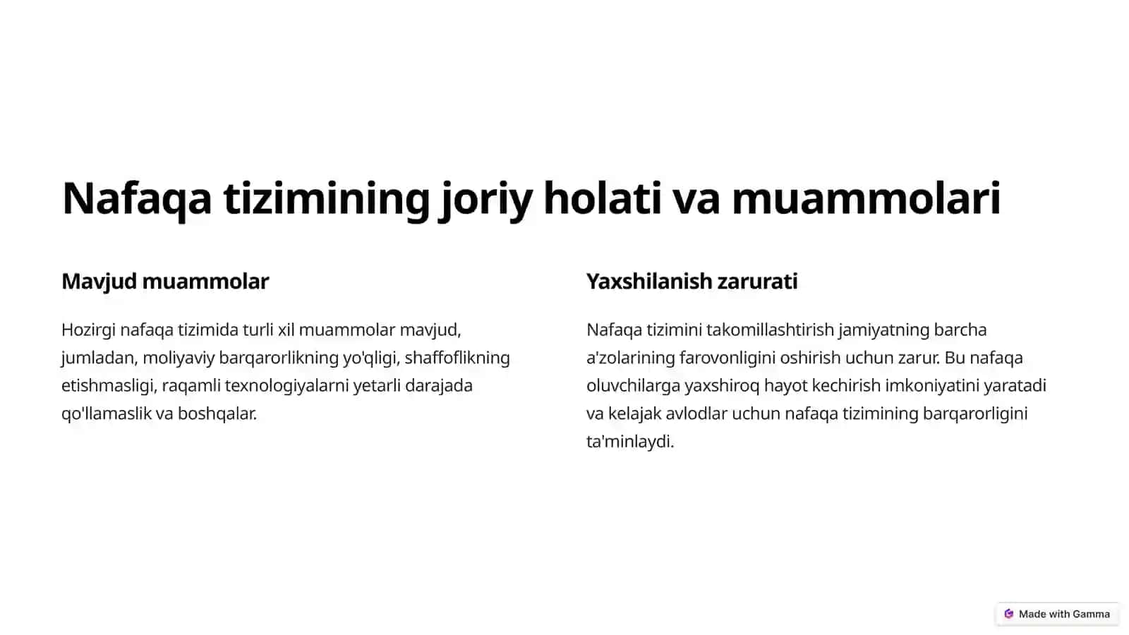 NAFAQA TA'MINOTINI TAKOMILLASHTIRISH 2