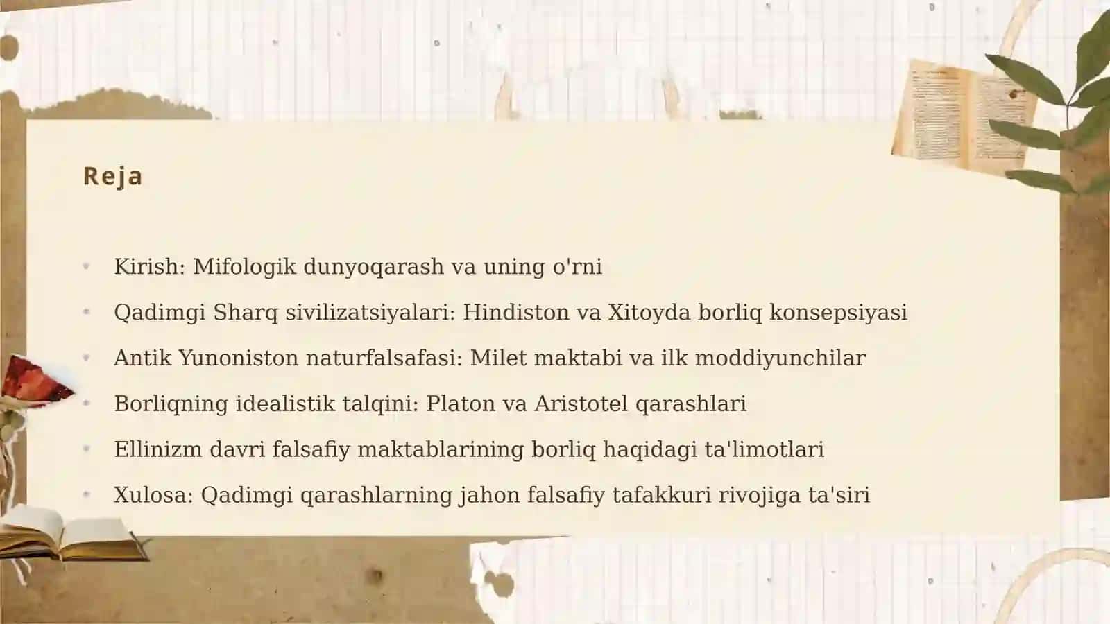 Qadimgi davrda borliq haqidagi dastlabki qarashlar tasnifi 2