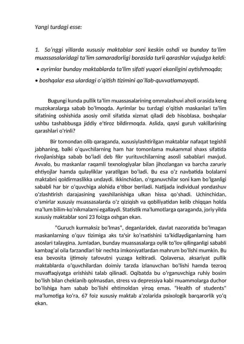 Namunaviy esselar ( 70+ ballik) 30 ta 2