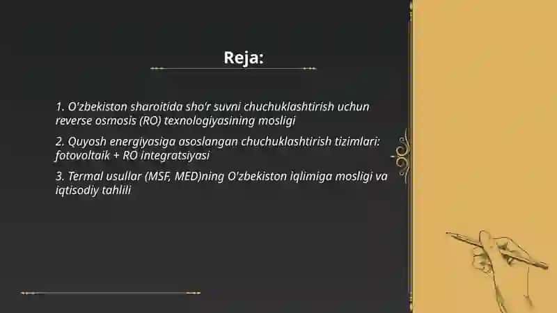 O'zbekiston sharoitida sho'r suvni chuchuklashtirish g'oyasi 2