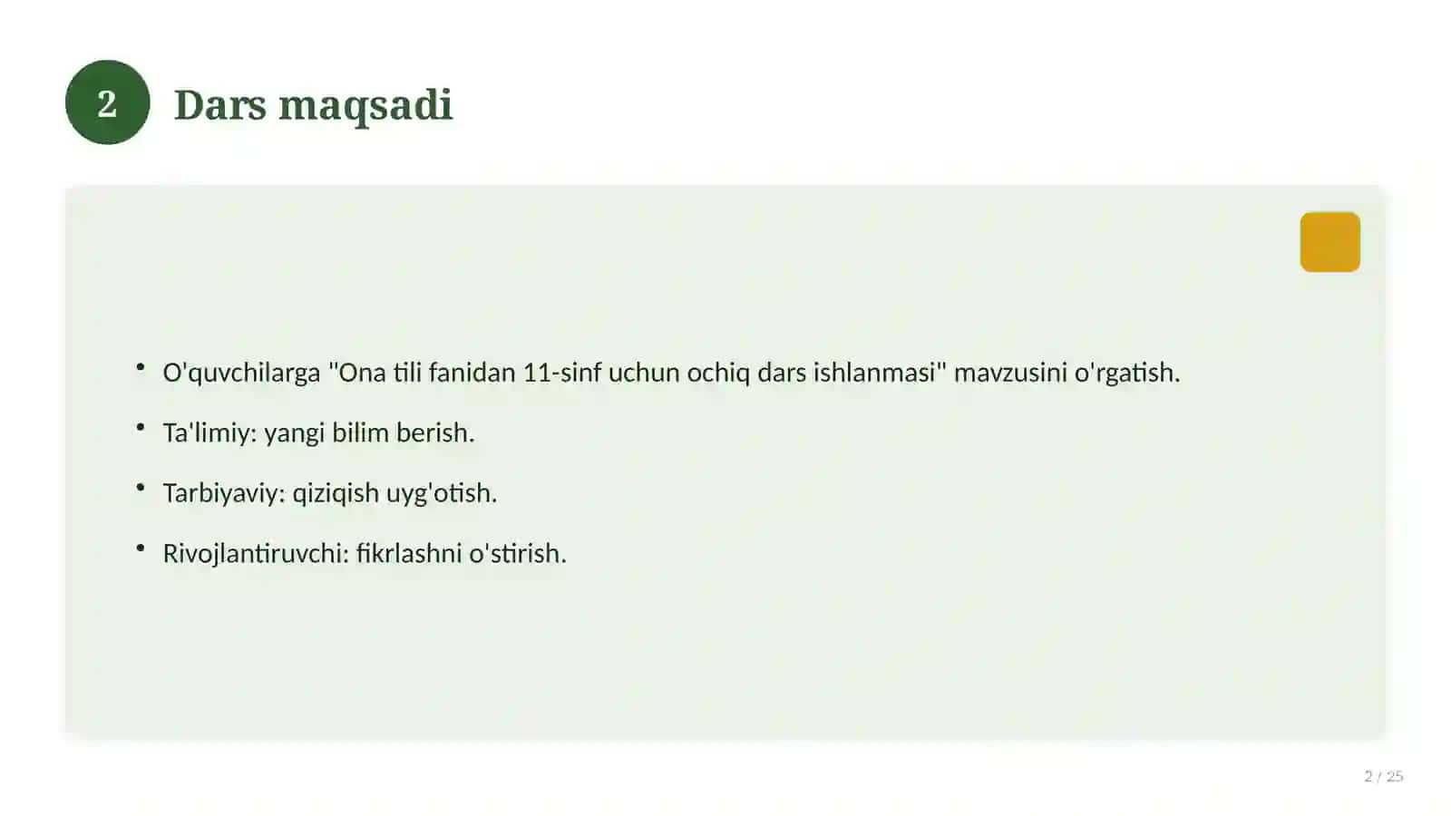 Ona tili fanidan 11-sinf uchun ochiq dars ishlanmasi 2
