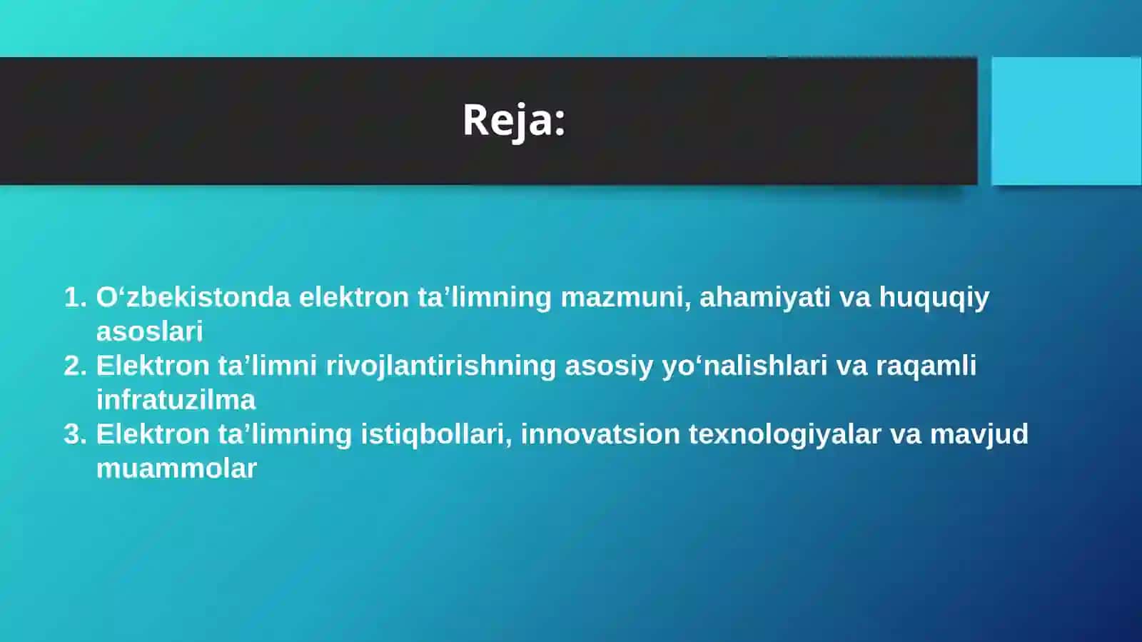 O‘zbekistonda elektron ta’limni rivojlantirish yo‘nalishlari 2