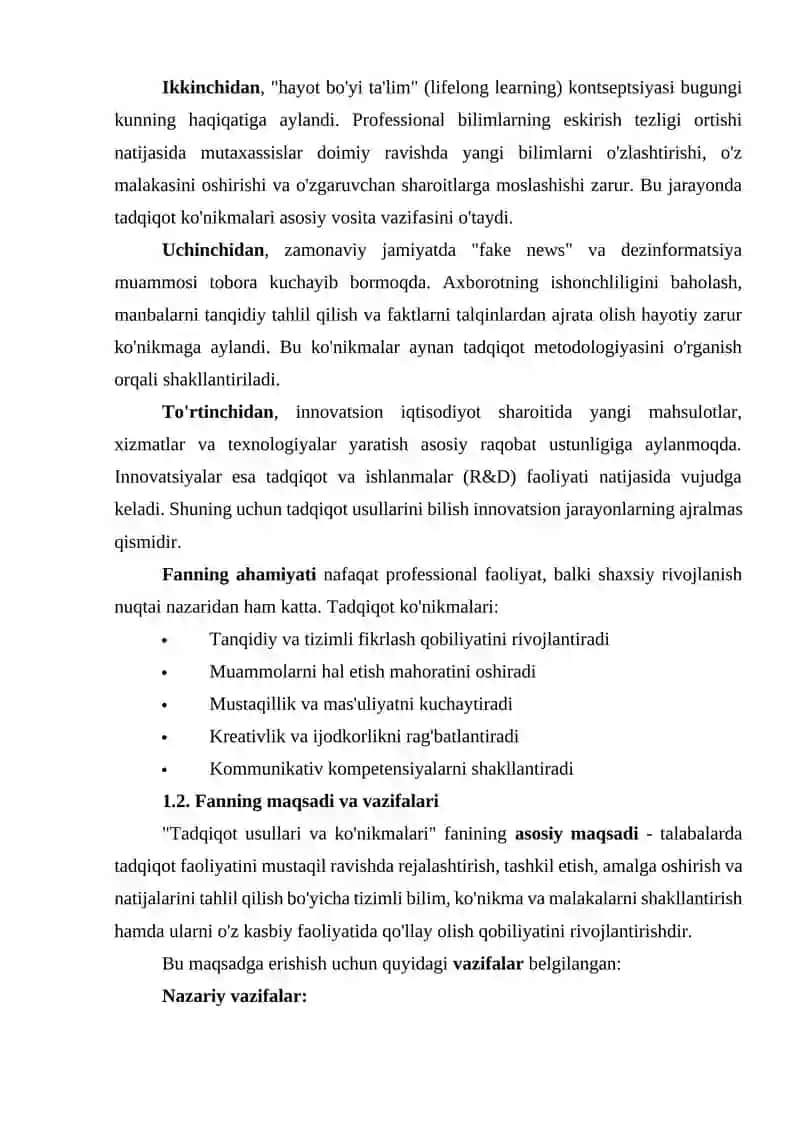 TADQIQOT USULLARI VA KO’NIKMALARI 2