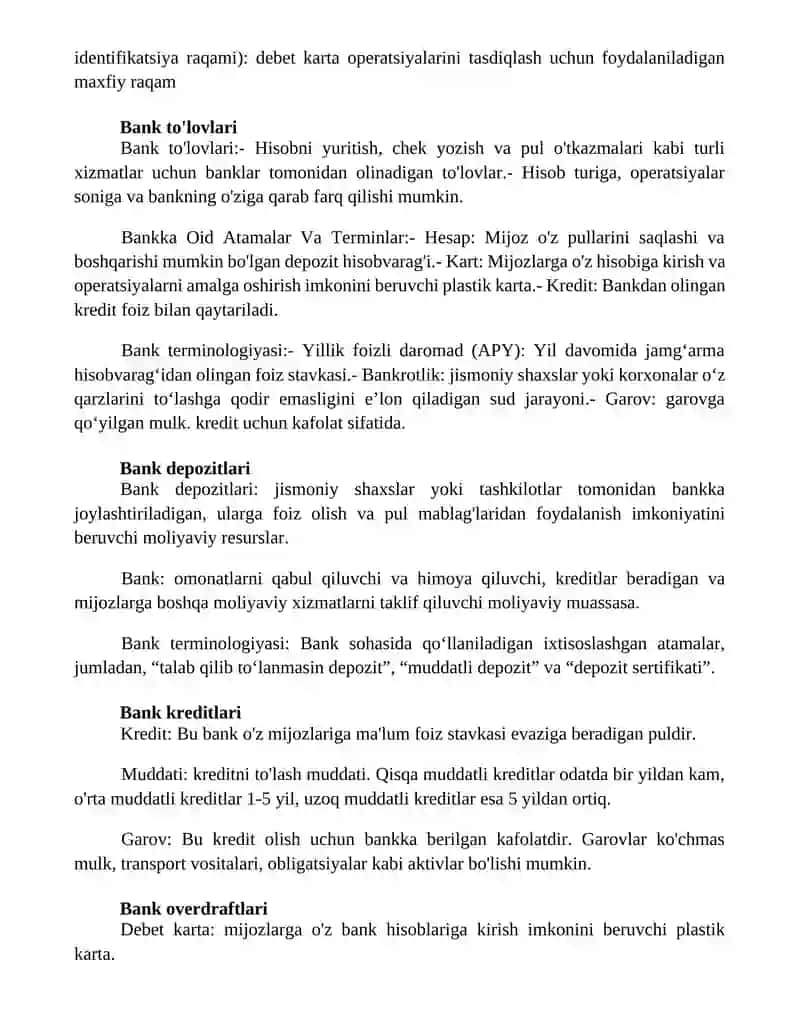 Bankka Oid Atamalar Va Terminlar 2