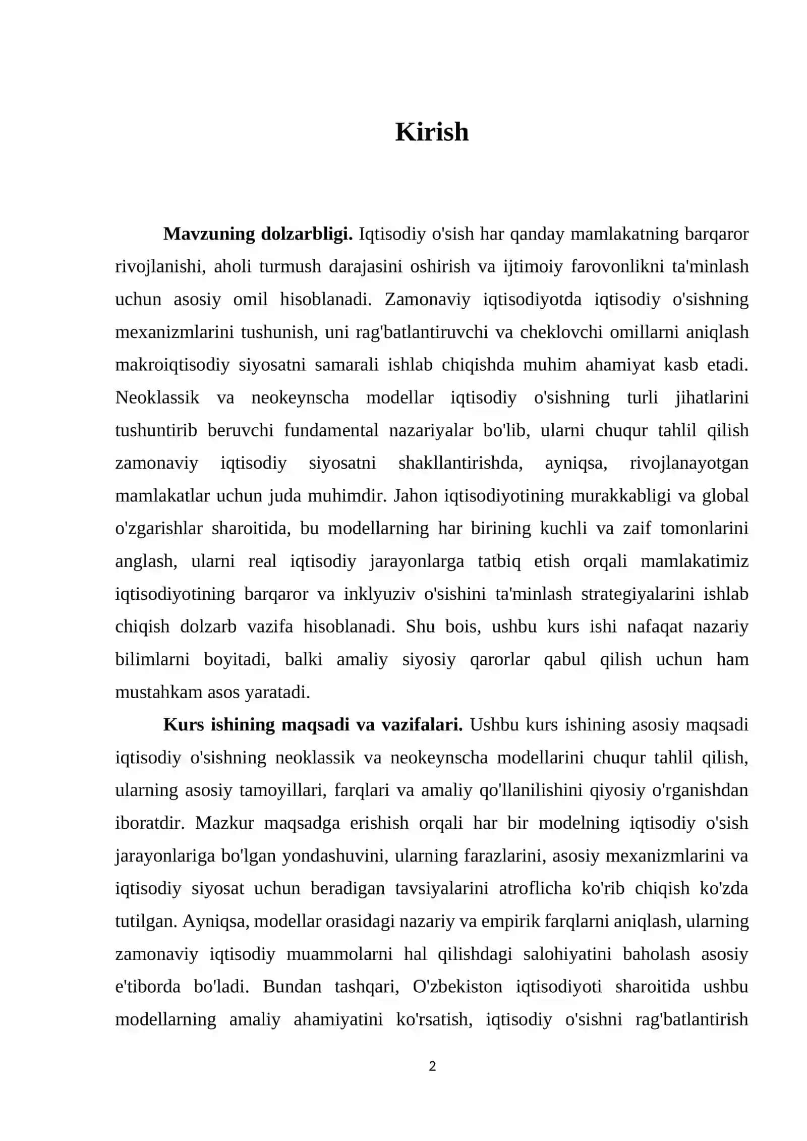 Iqtisodiy o'sishning neoklassik va neokeynscha modellari 2