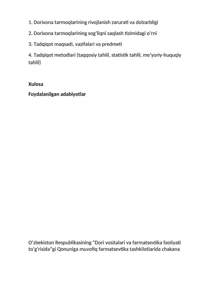 Dorixona tarmoqlarining faoliyati 2