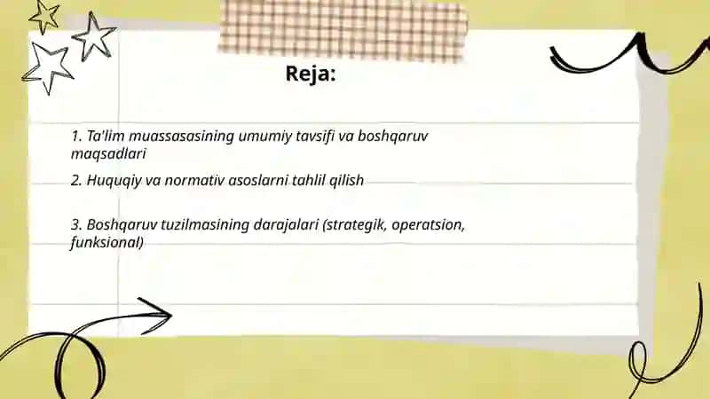 O‘zingiz tanlagan ta’lim muassasasi uchun boshqaruv tuzilmasi sxemasi 2