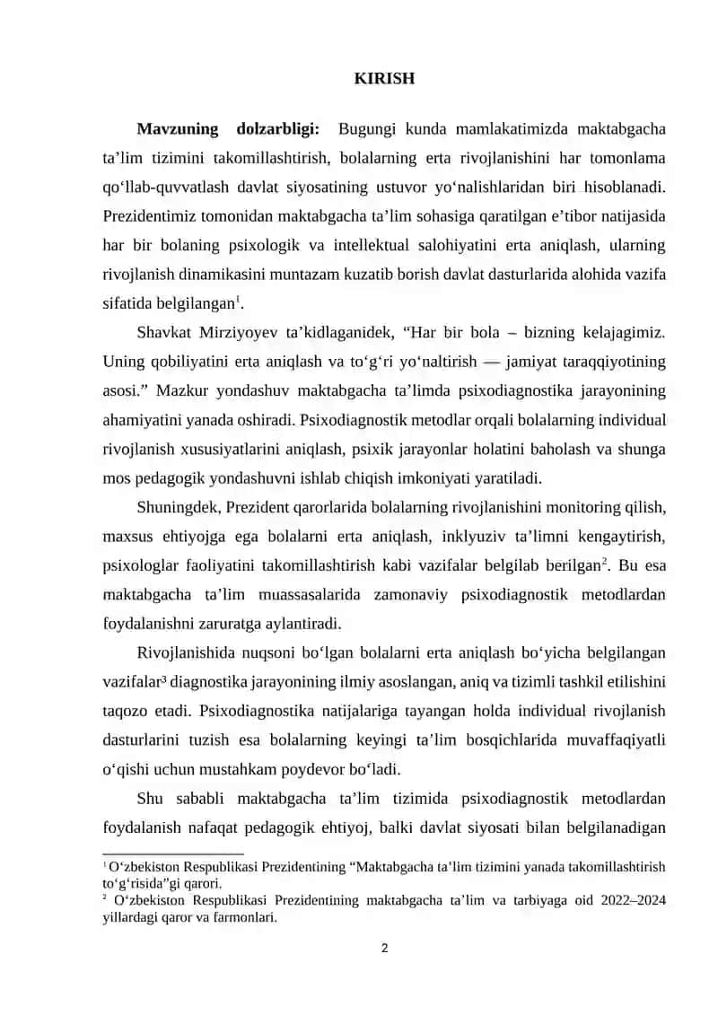 MAKTABGACHA TARBIYA YOSH DAVRI PSIXODIAGNOSTIKASI 2