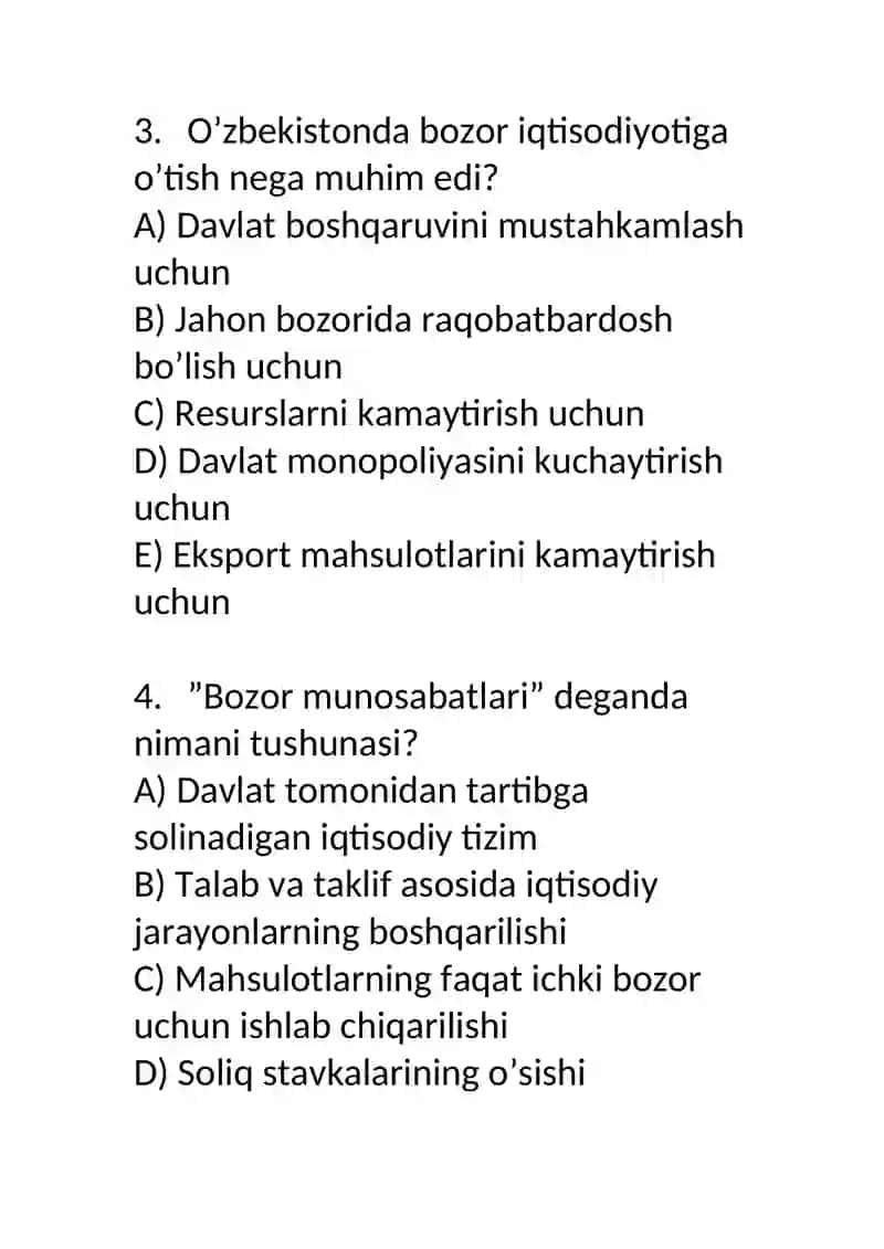 O’zbekistonda iqtisodiy islohotlarning amalga oshirishi, xususiy mulkchilik va bozor munosabatlari 2