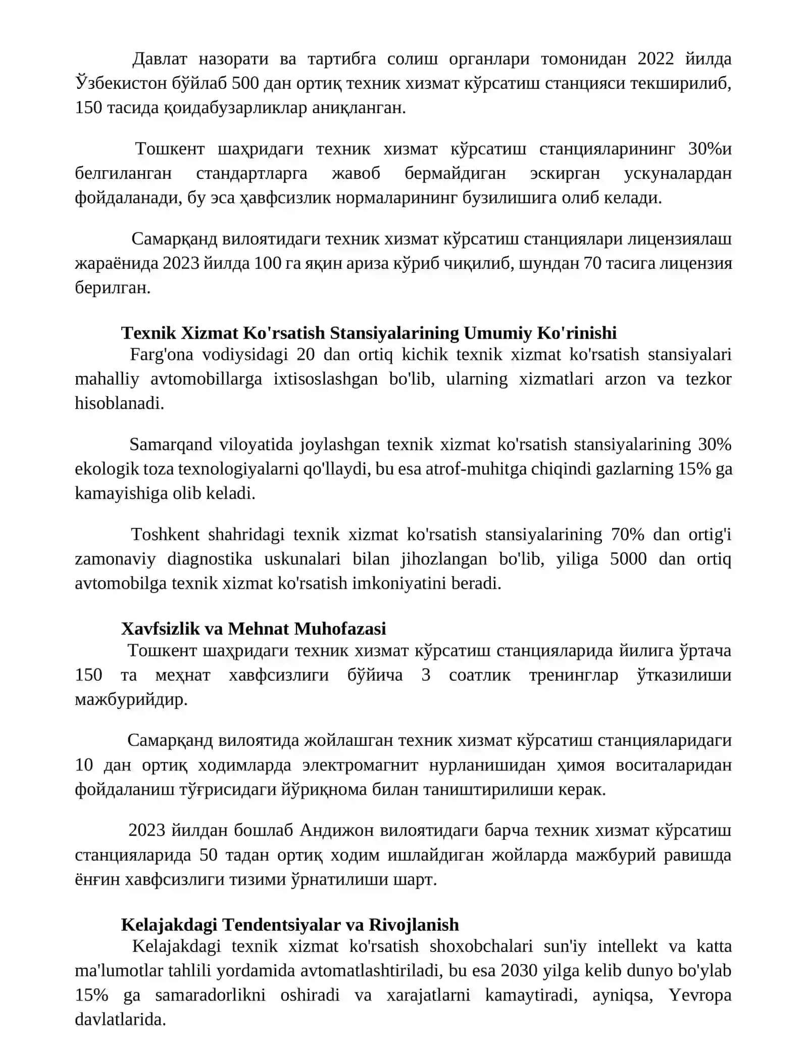 Texnik xizmat koʻrsatish stansiyalar 2