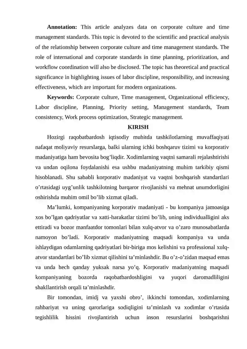 Korporativ madaniyat va vaqtni boshqarish standartlari 2