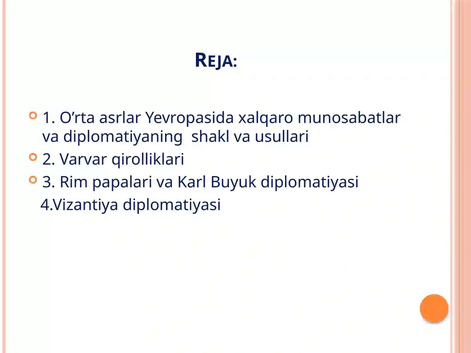 O’RTA ASRLAR YEVROPASIDA XALQARO MUNOSABATLAR VA DIPLOMATIYA 2